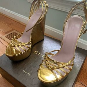 Gucci Alice Metallic leather high-heel wedge